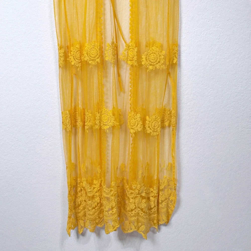 Aqua Sheer Lace Maxi Cardigan Boho Whimsigoth Coquette Festival‎ Yellow Women M